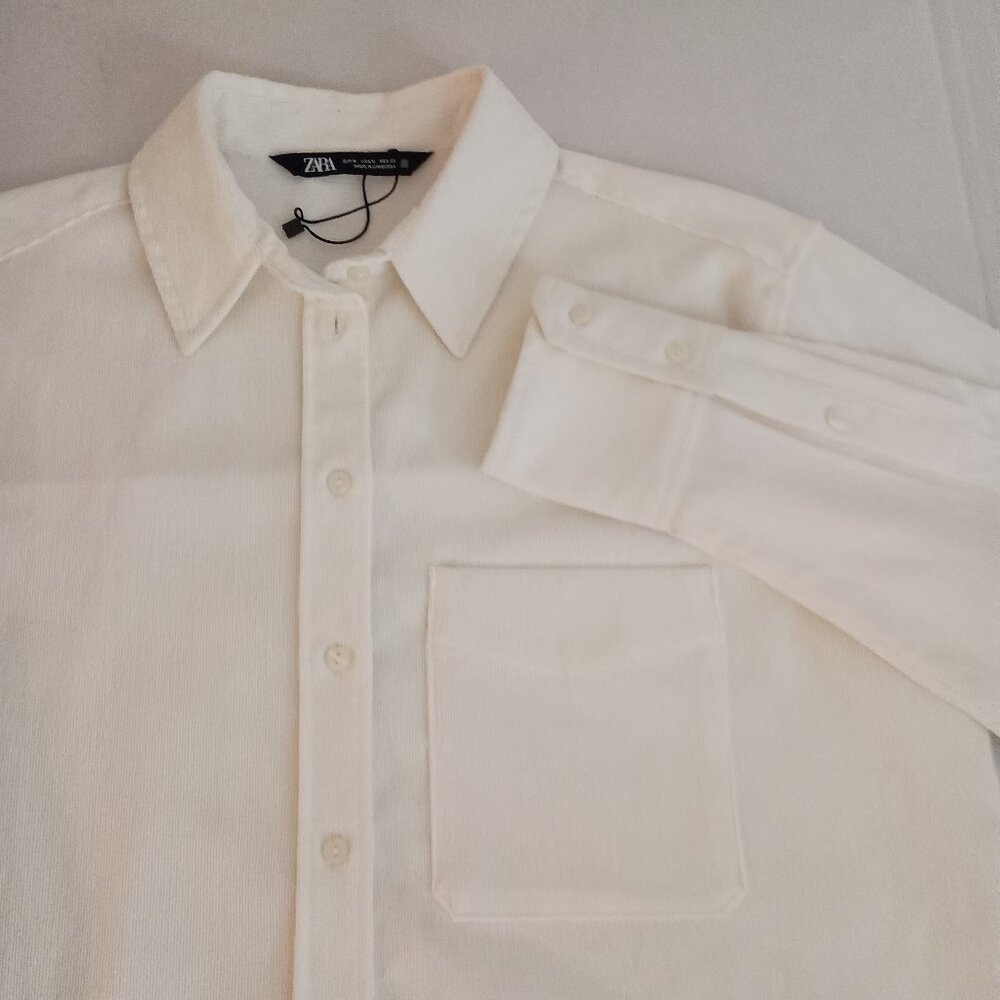 Zara Off White Corduroy Shirt Women’s M Cottagecore - Picture 6 of 15